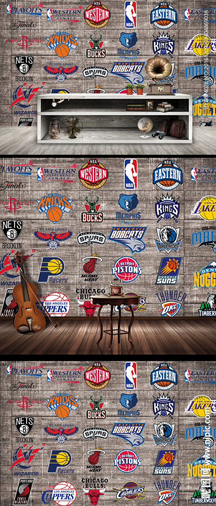 欧美NBA队标背景墙