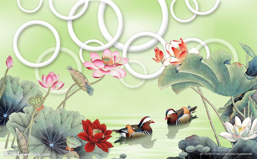 荷花壁画