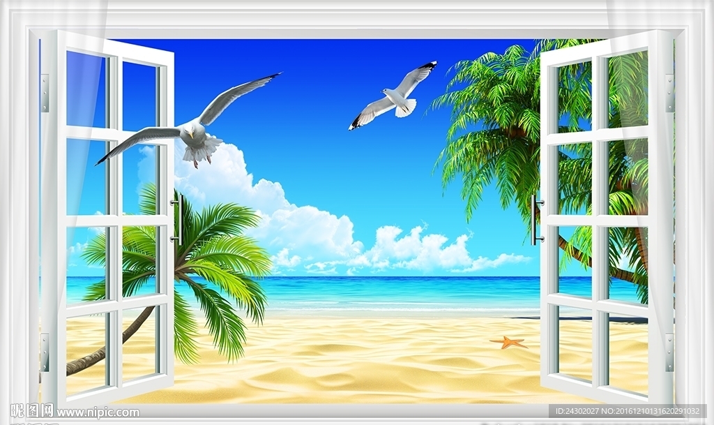 时尚风景大海椰子树背景墙