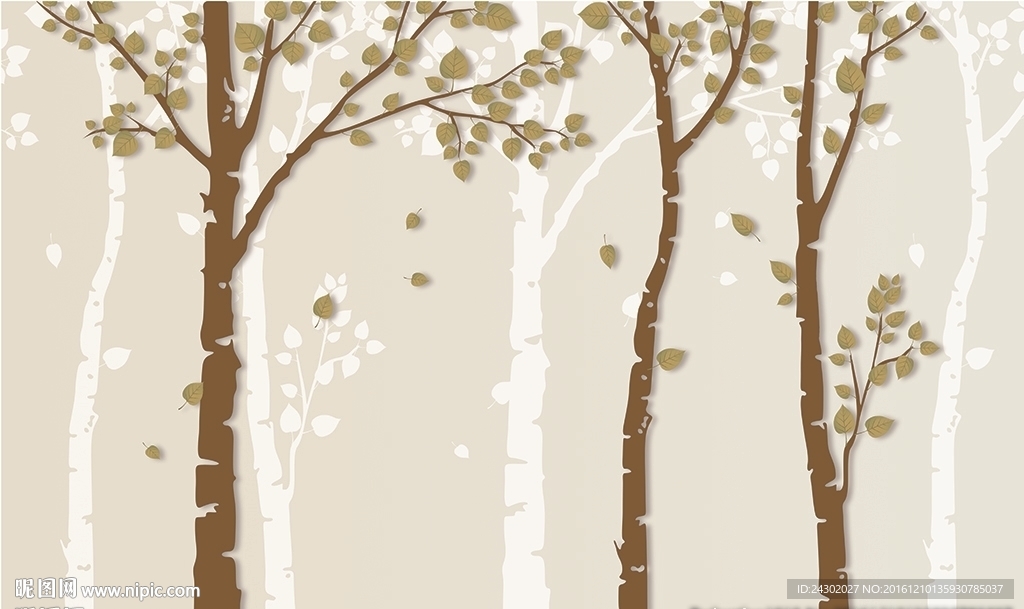 现代时尚小树影视背景墙