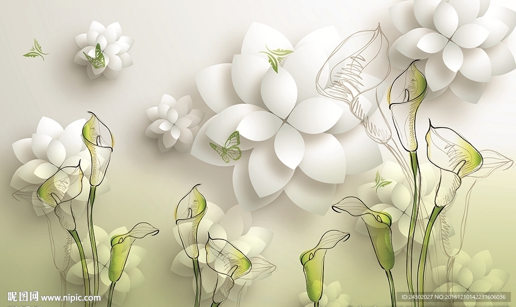 3D时尚百合花影视背景墙