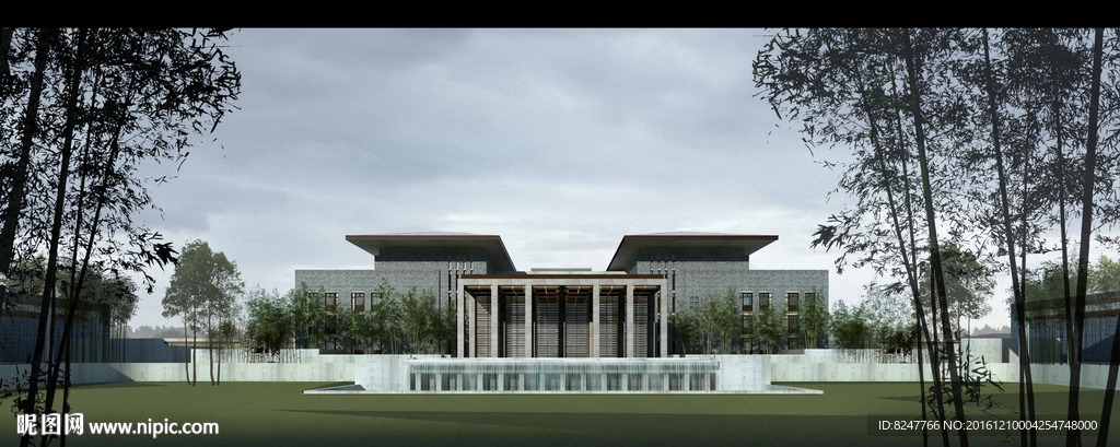 私人高档中式会所建筑景观效果图