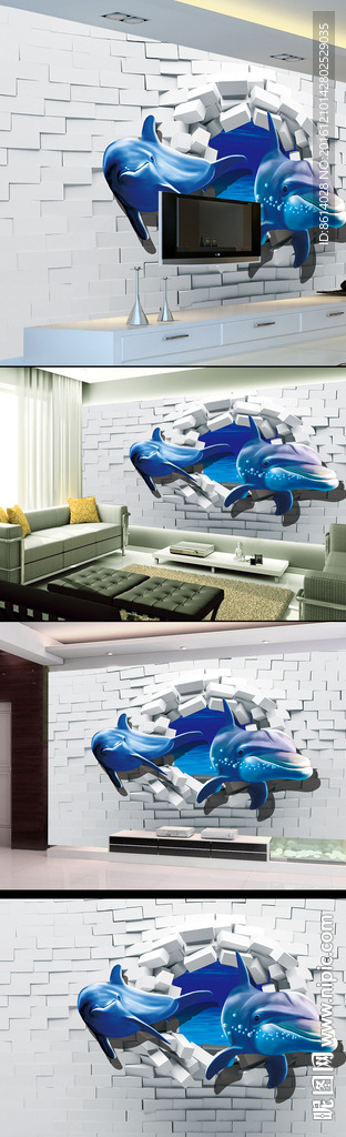 海洋世界海豚电视背景墙