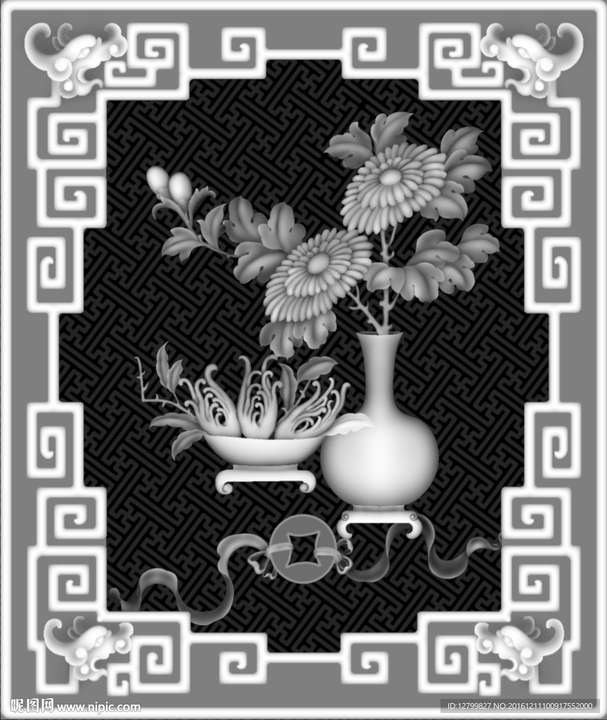 经典四季花瓶灰度图