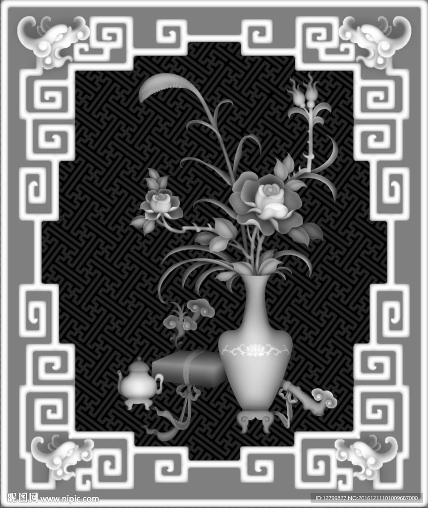 经典四季花瓶灰度图