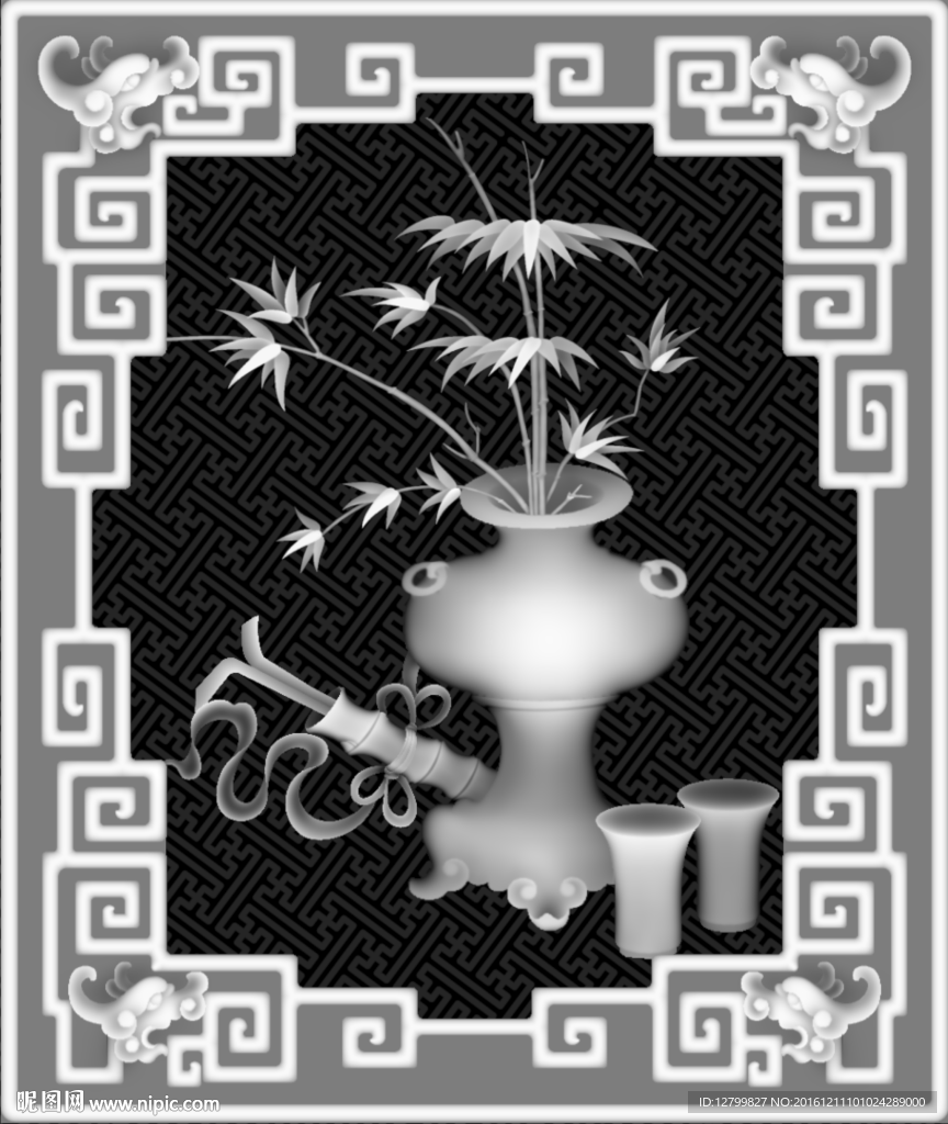 经典四季花瓶灰度图