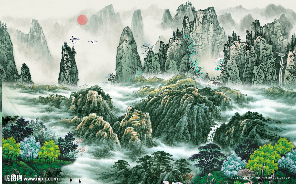 电视背景墙 国画山水