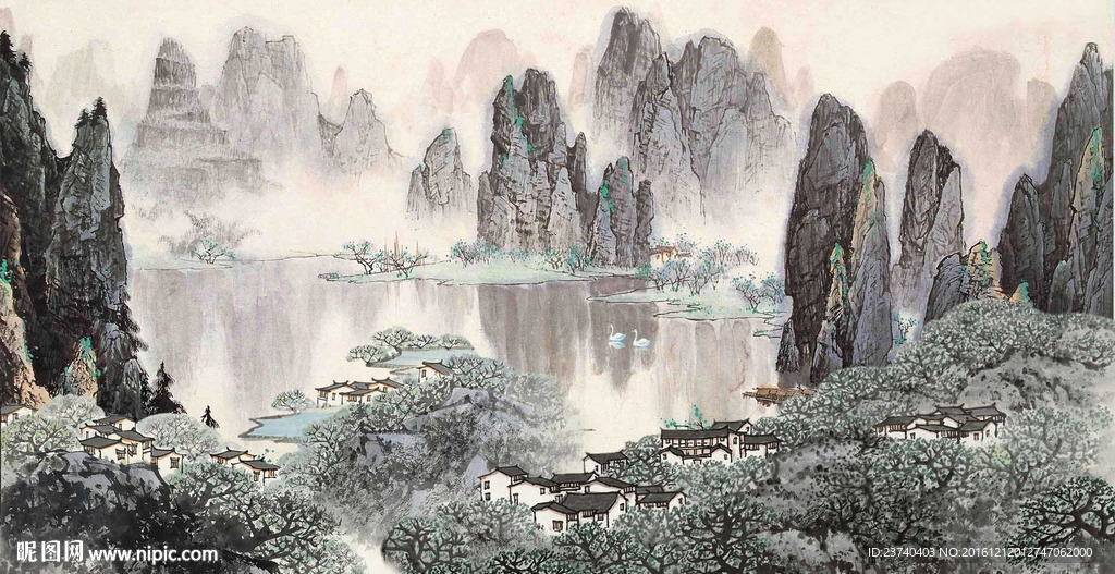 水墨国画电视背景墙