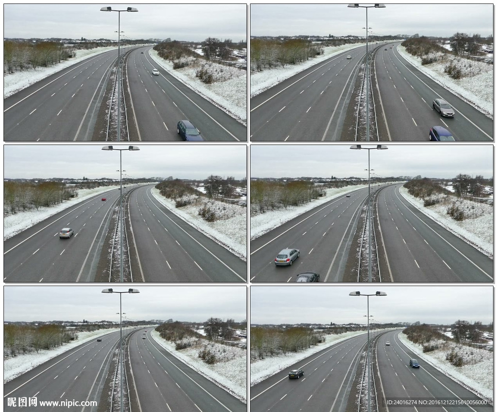 冬季的高速路上来回疾驶的车辆
