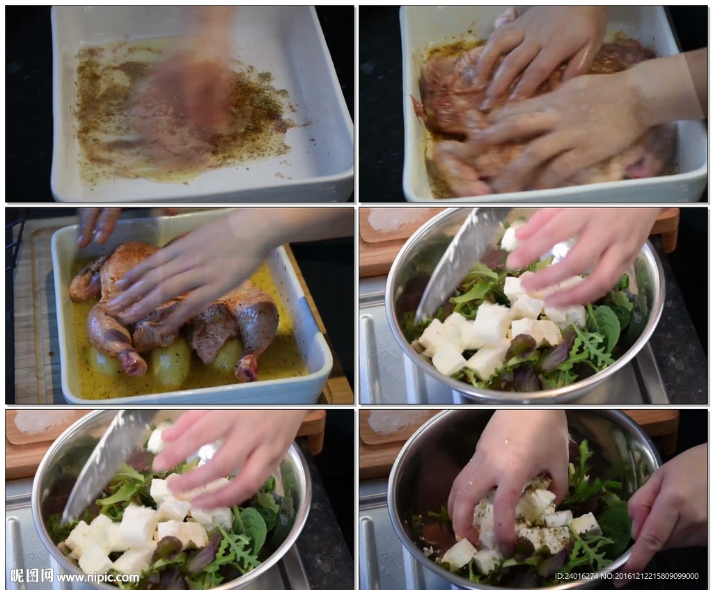 腌制烤鸡配菜调制高清烹饪视频