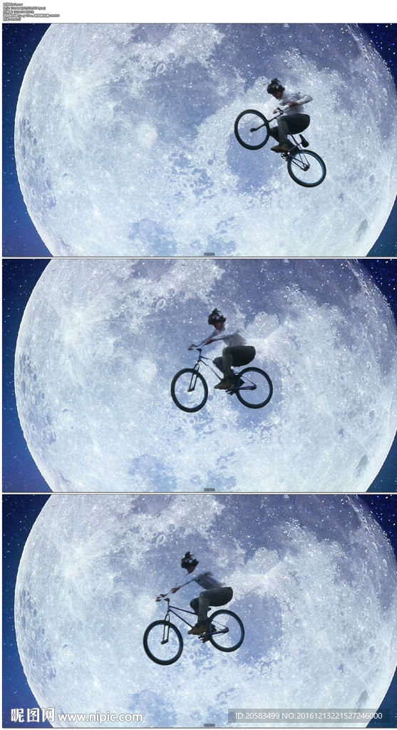 骑自行车飞跃夜空月亮慢动作