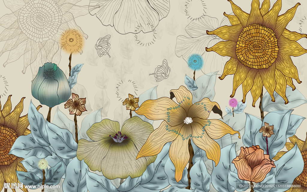 手绘向日葵全分层 高清大图