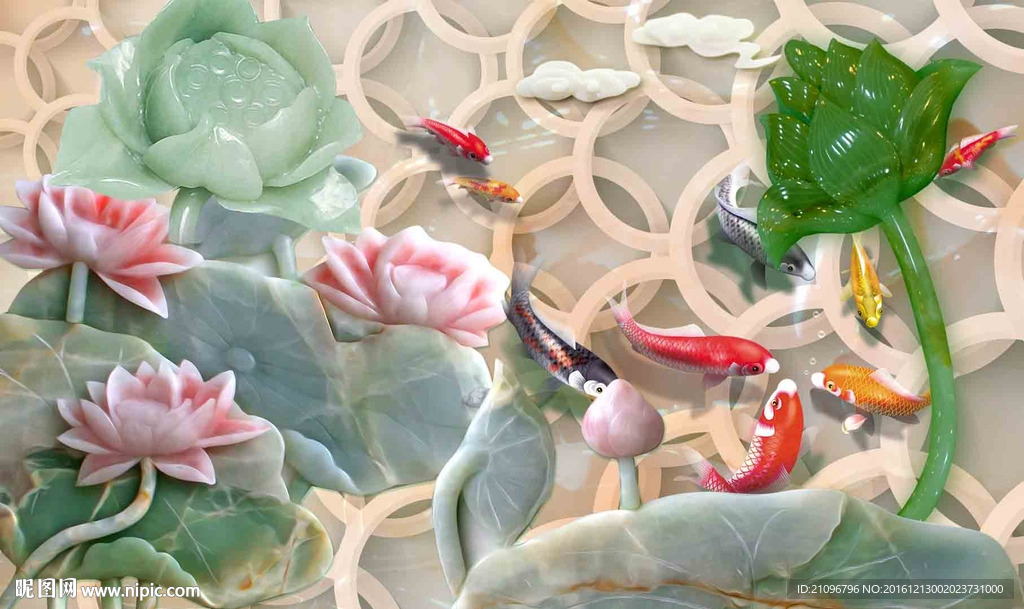 玉雕荷花背景墙