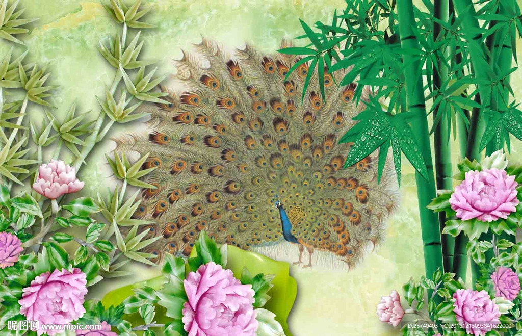 孔雀背景墙