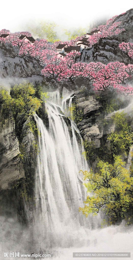 国画山水玄关背景墙