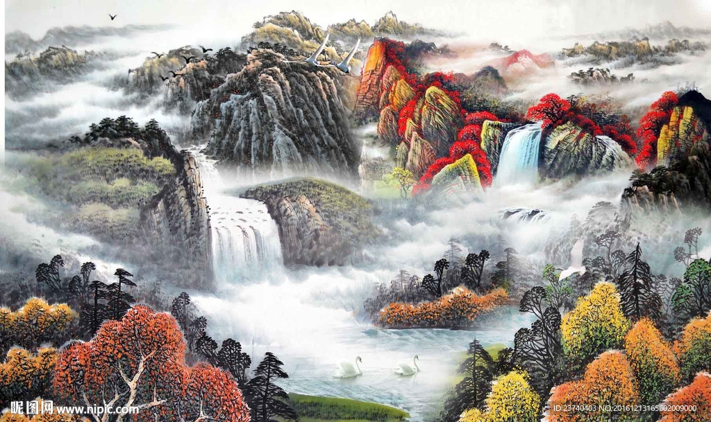 国画山水电视背景墙