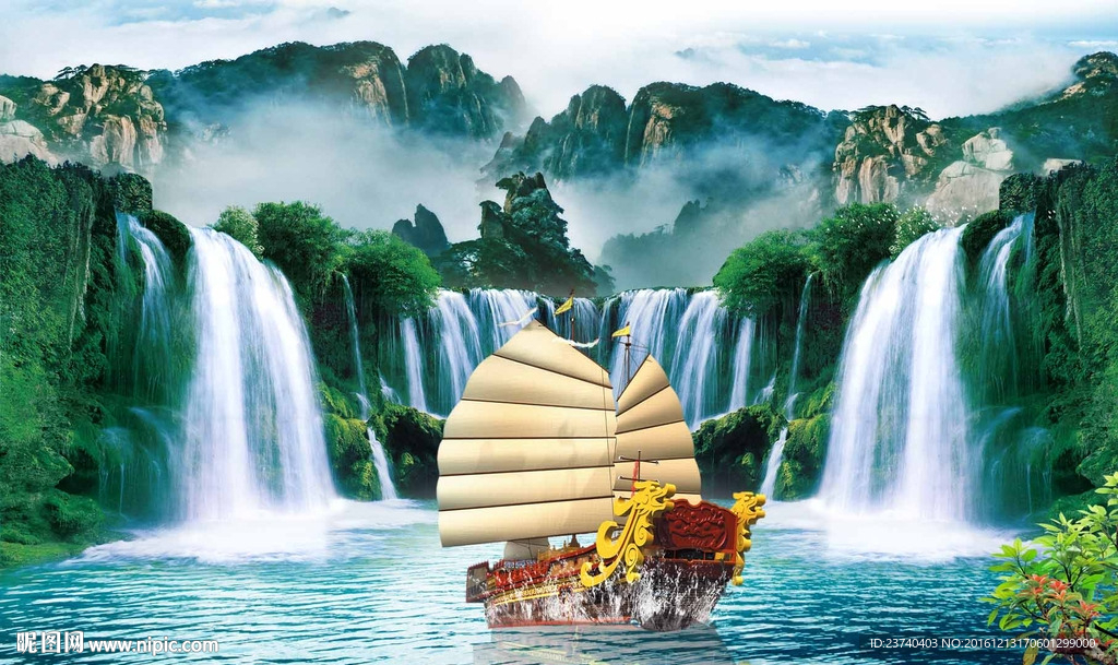 山水风景一帆风顺