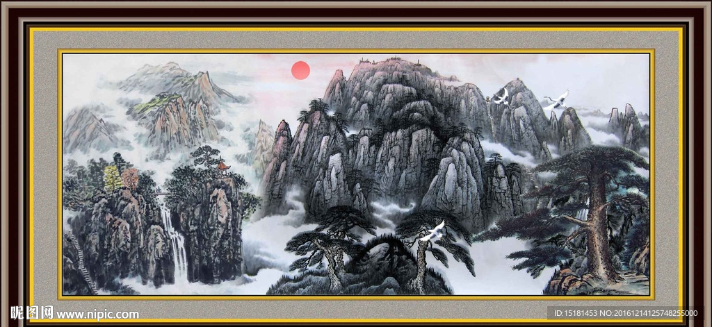 巨幅山水画 迎客松