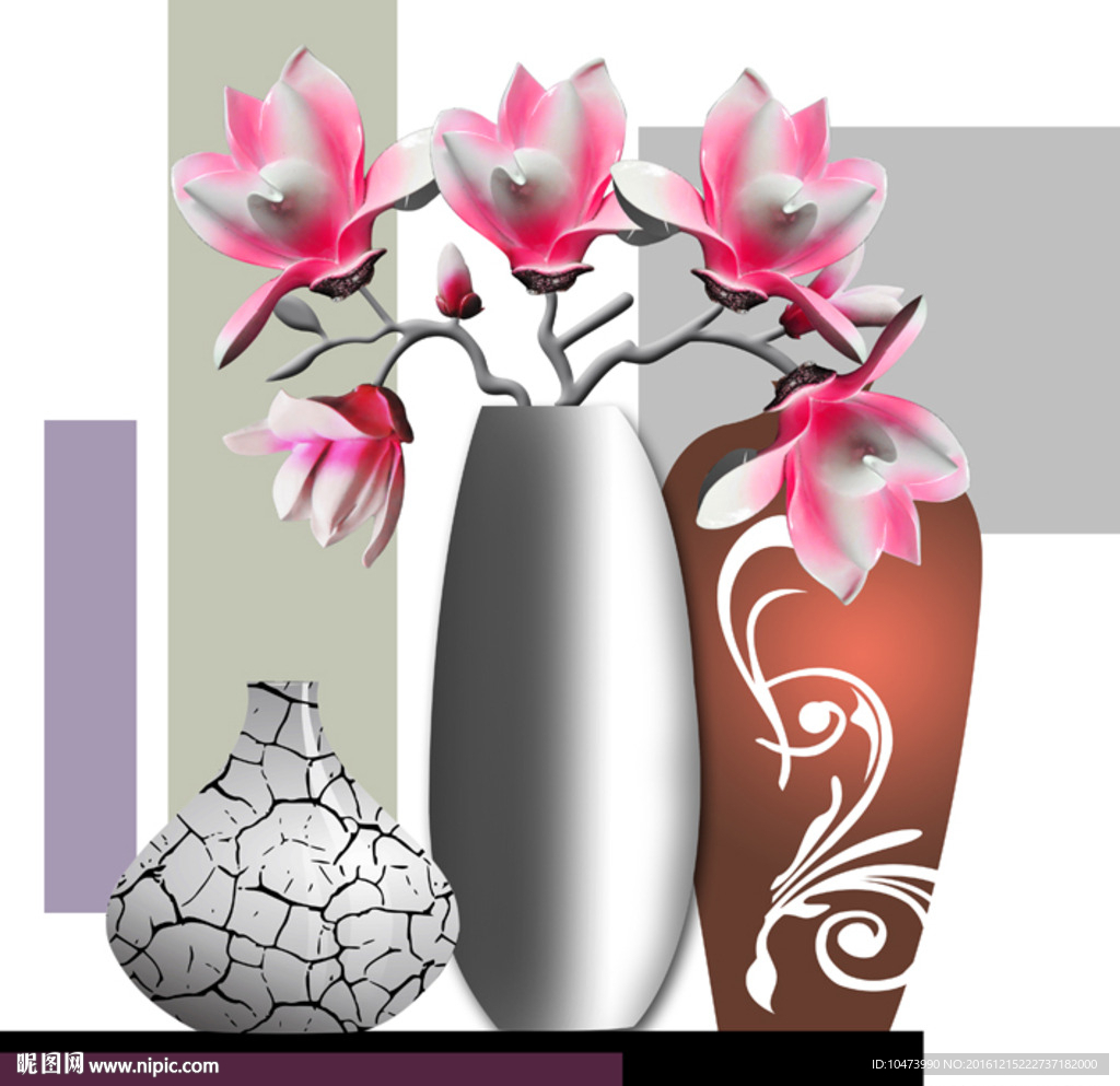 北欧现代浮雕花卉静物装饰画