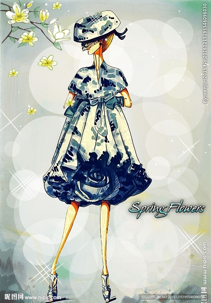 欧式礼服少女插画