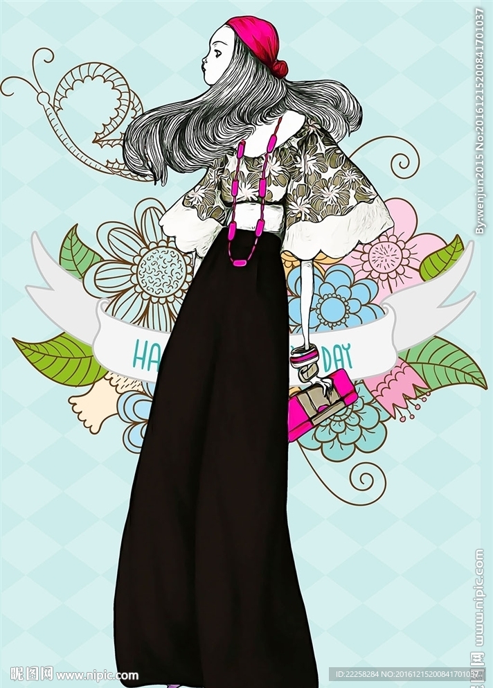 礼服少女插画分层图片