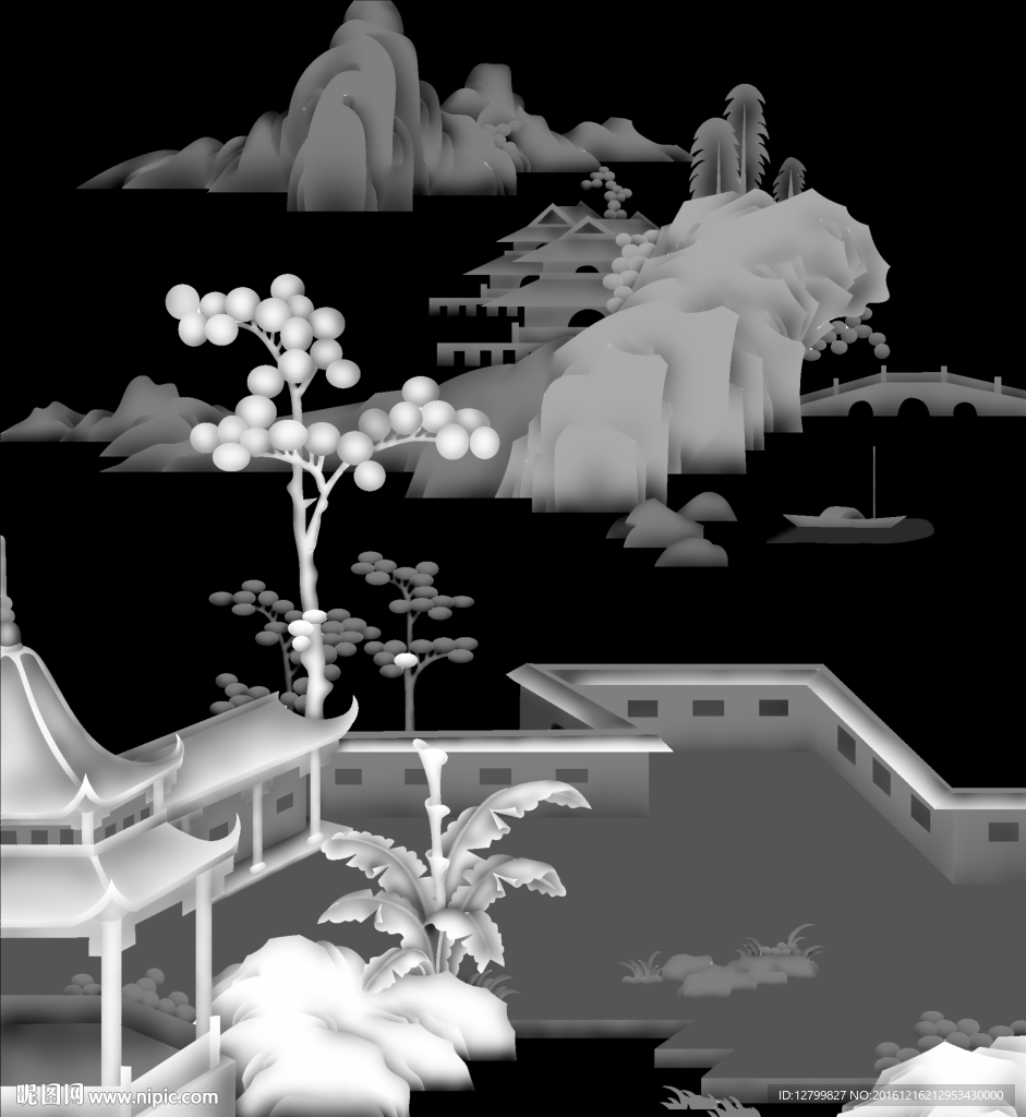 山水灰度图