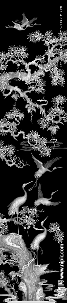 精品松鹤灰度图