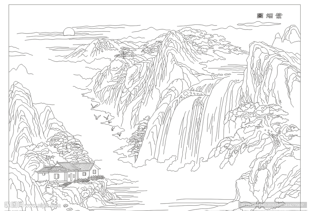 艺术玻璃 山水画 紫烟图