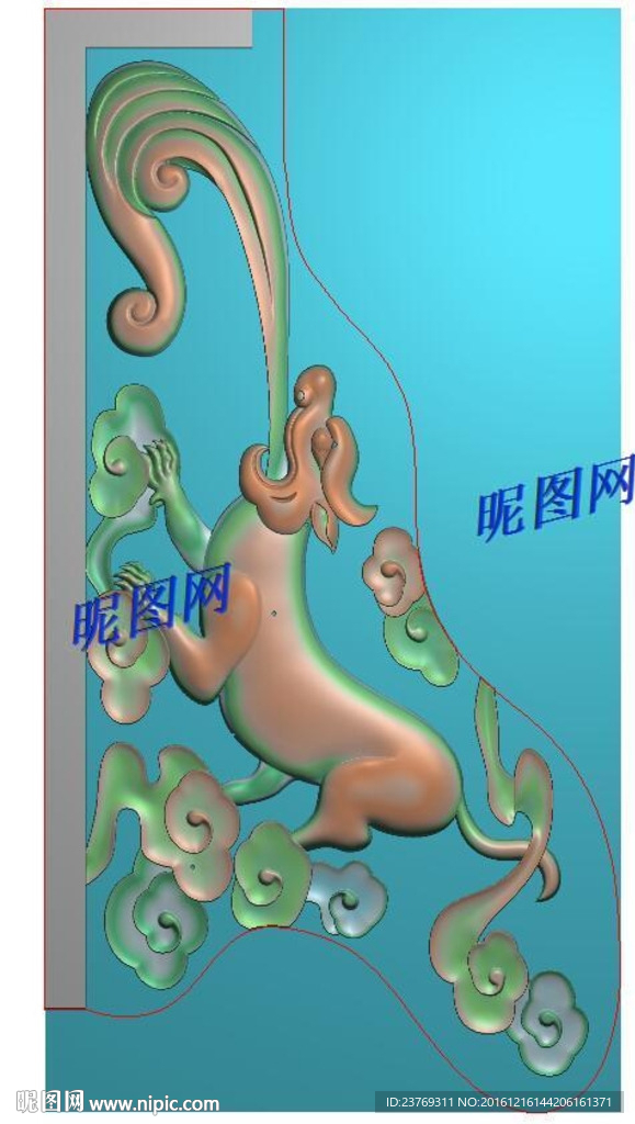 石雕祥云水兽角花精雕浮雕灰度