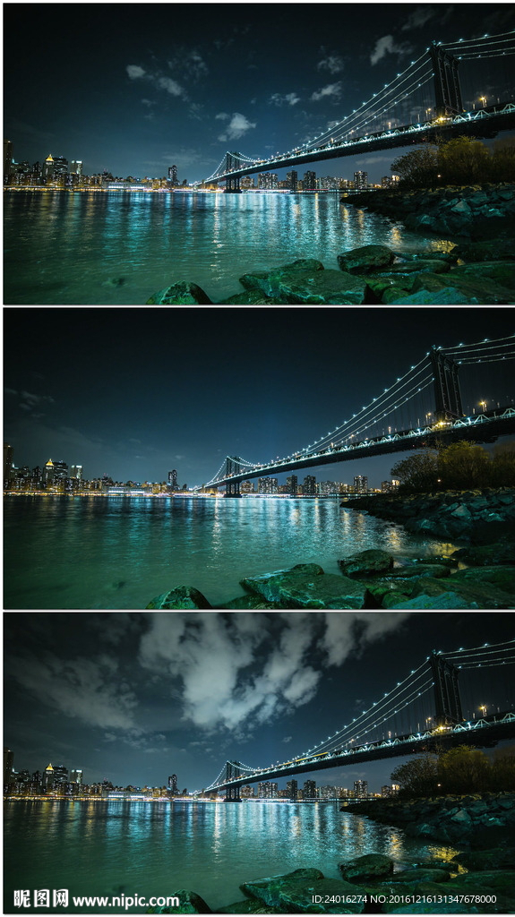 纽约布鲁克林大桥漂亮夜景