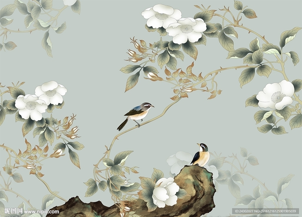 中式花鸟背景墙