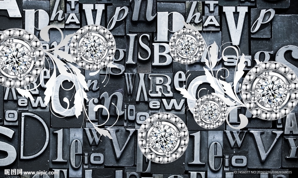 英文浮雕立体字珠宝时尚背景墙