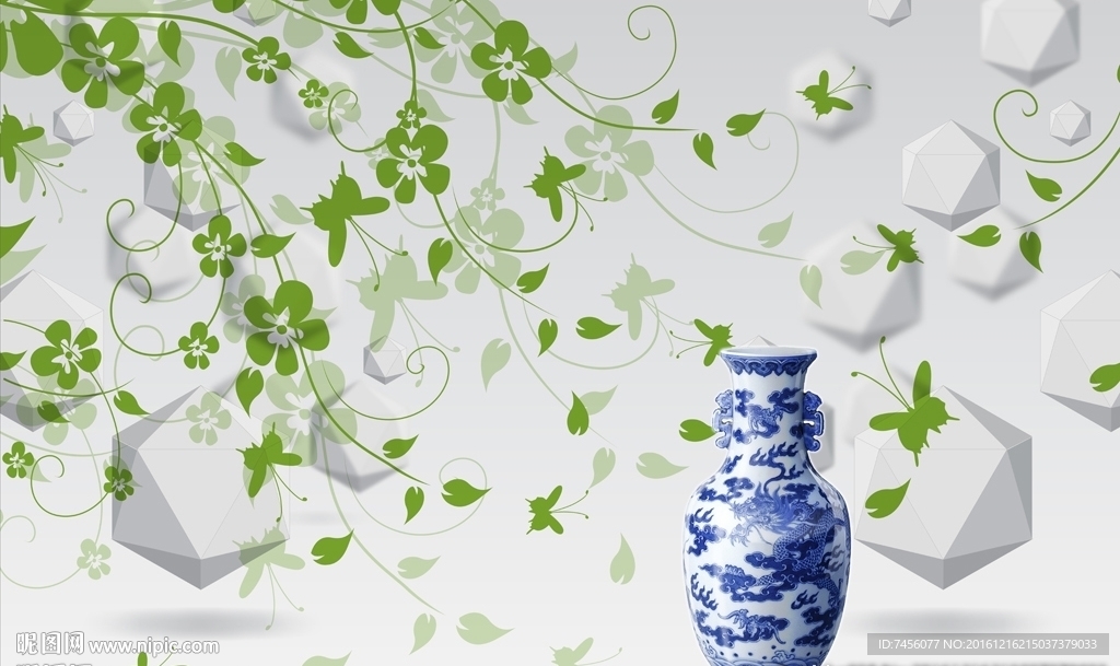 飘叶花瓶时尚立体背景墙