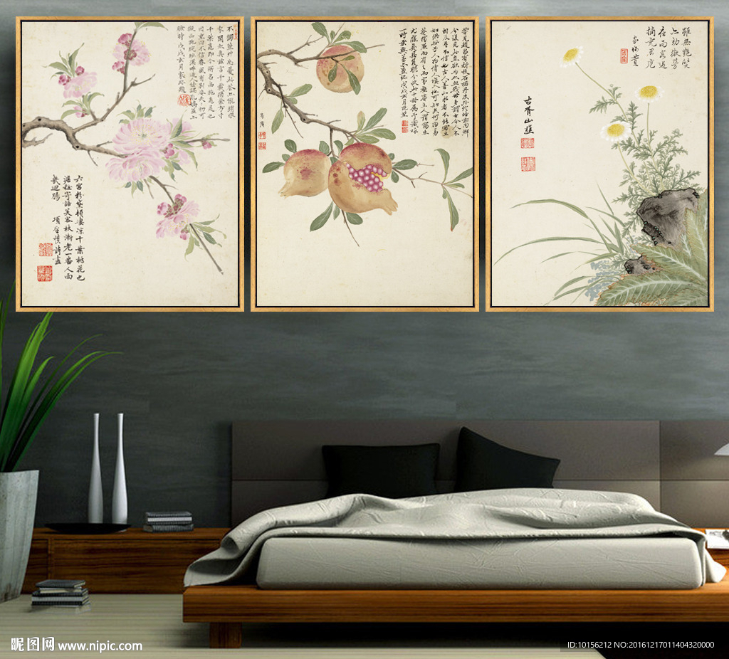中式复古简约工笔画花鸟无框画