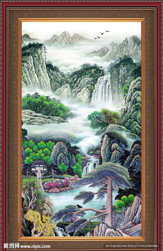 国画山水迎客松