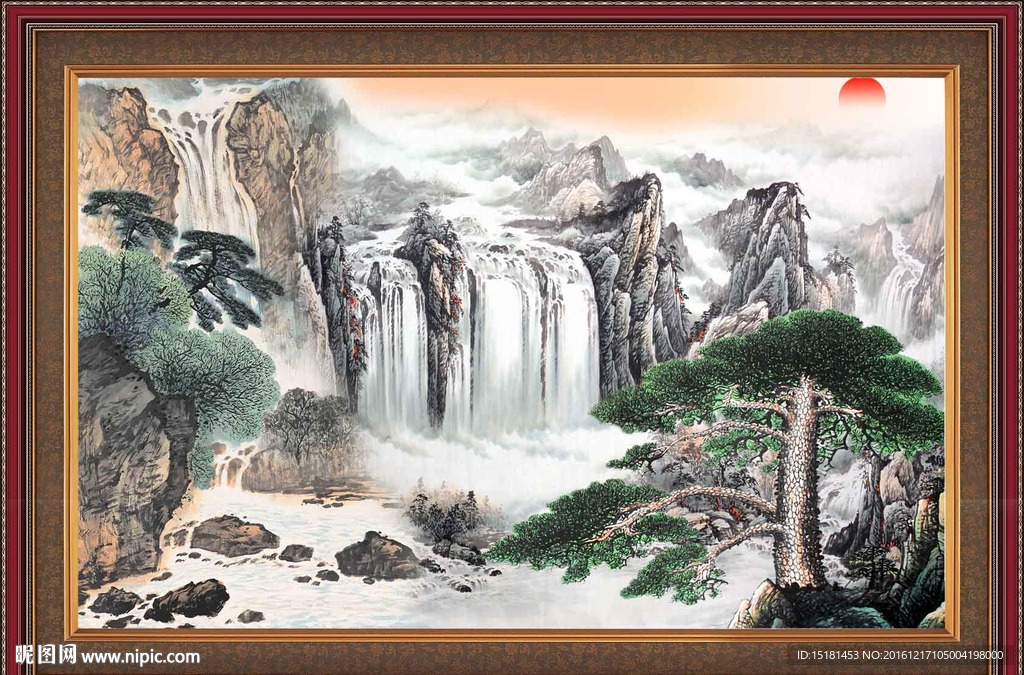 山水国画迎客松