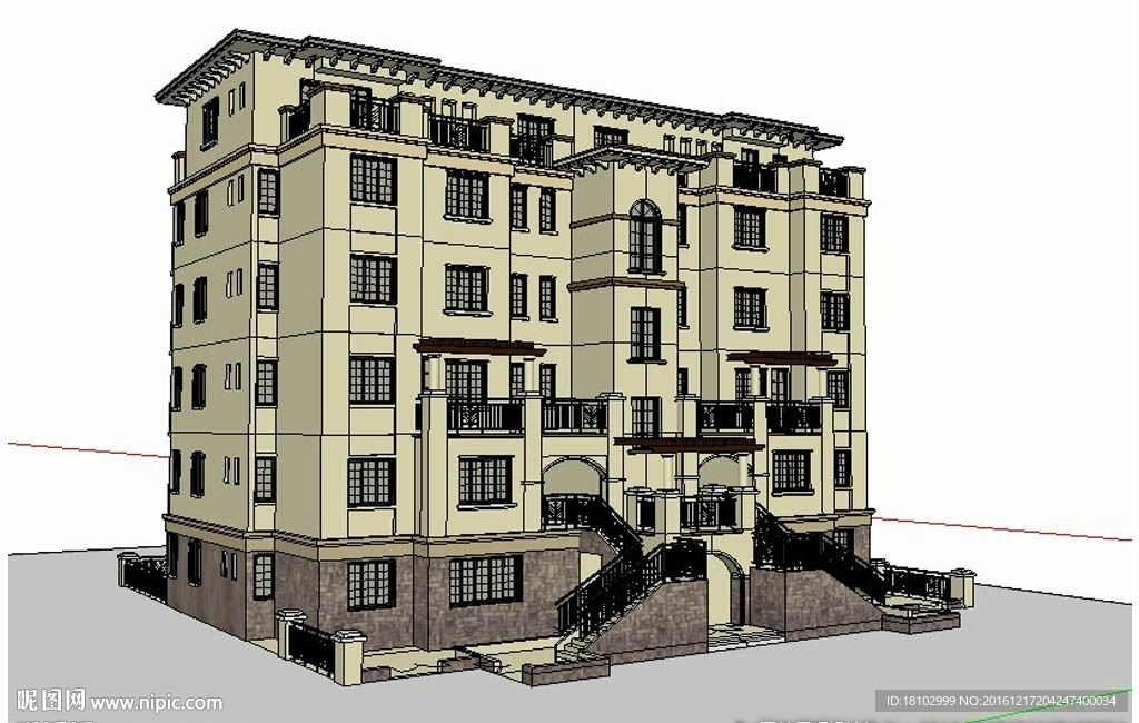 西班牙地中海联排建筑模型
