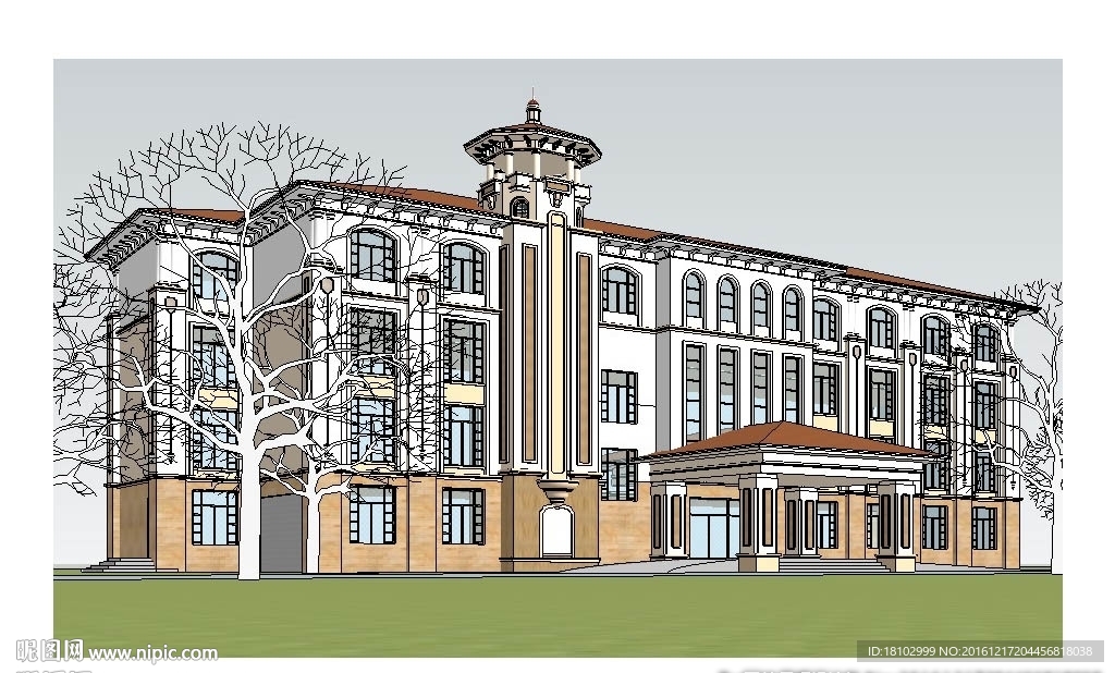 西班牙办公楼建筑草图大师SU