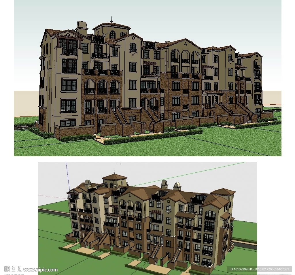 西班牙风格住宅建筑草图大师模型