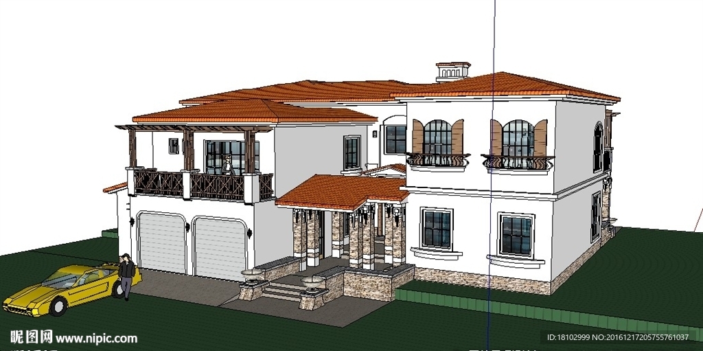 西班牙风格别墅建筑草图大师SU