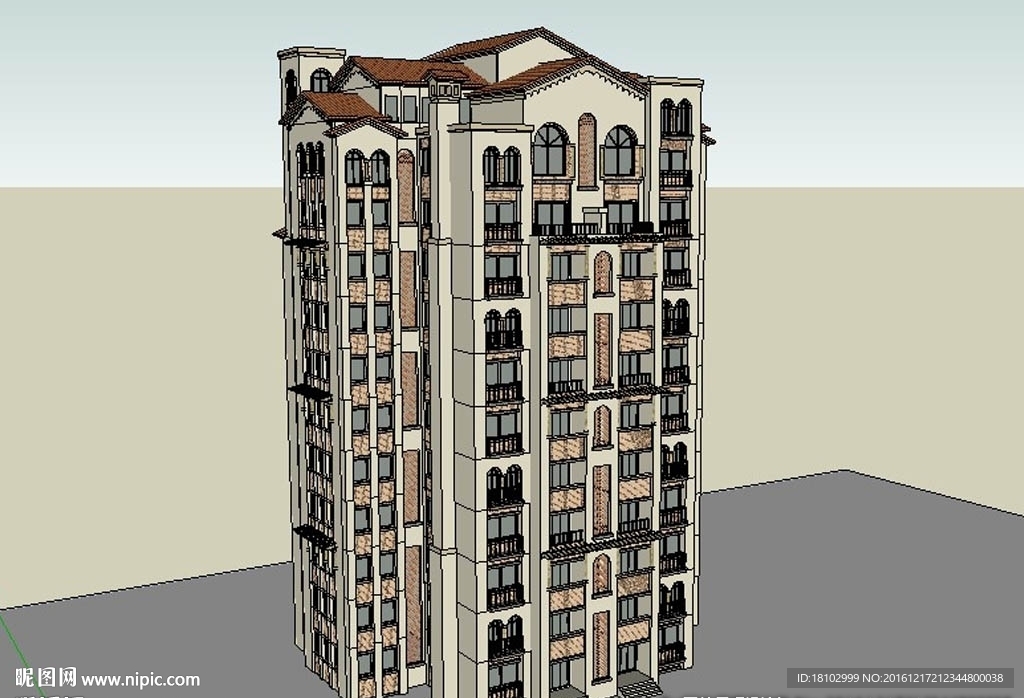 西班牙风格高层建筑草图大师SU