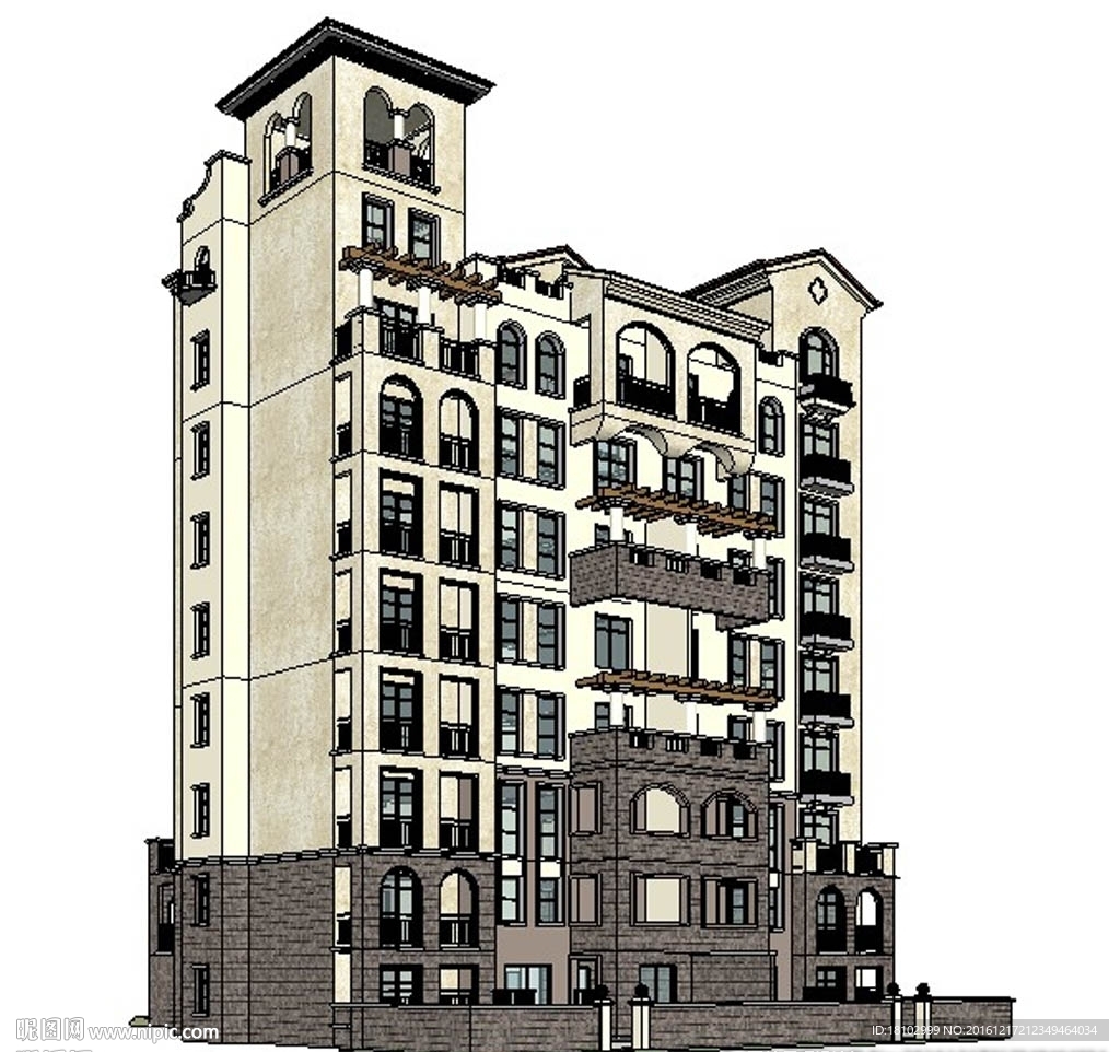 西班牙洋房建筑草图大师模型