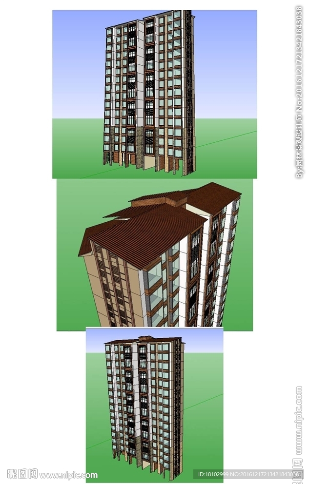 东南亚高层住宅楼建筑草图模型