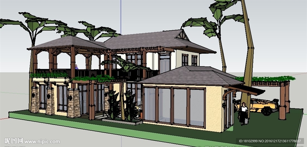 东南亚风格别墅建筑草图大师模型