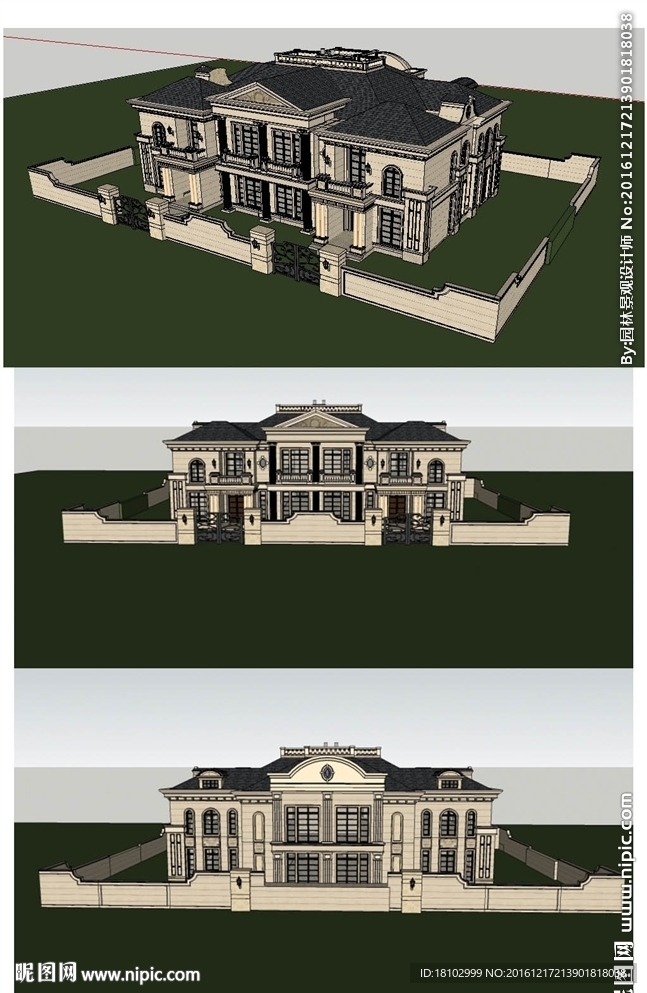 法式别墅建筑草图大师SU模型