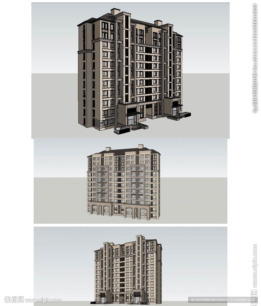 法式11层建筑草图大师SU模型