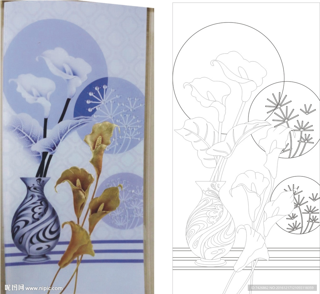 马蹄莲 花瓶 百合  线条