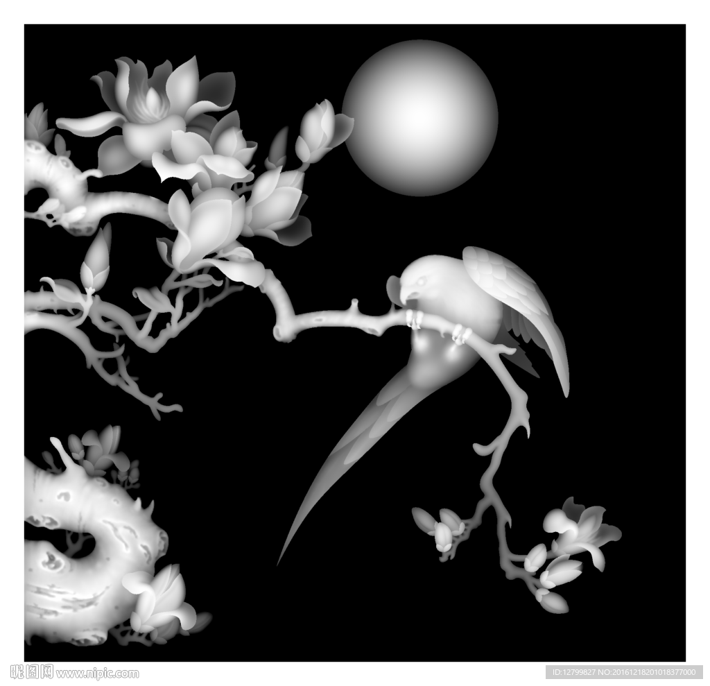 四季花鸟灰度图