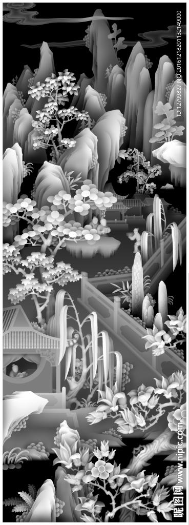 山水灰度图