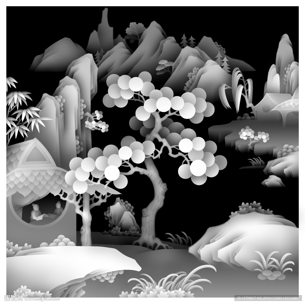 山水灰度图